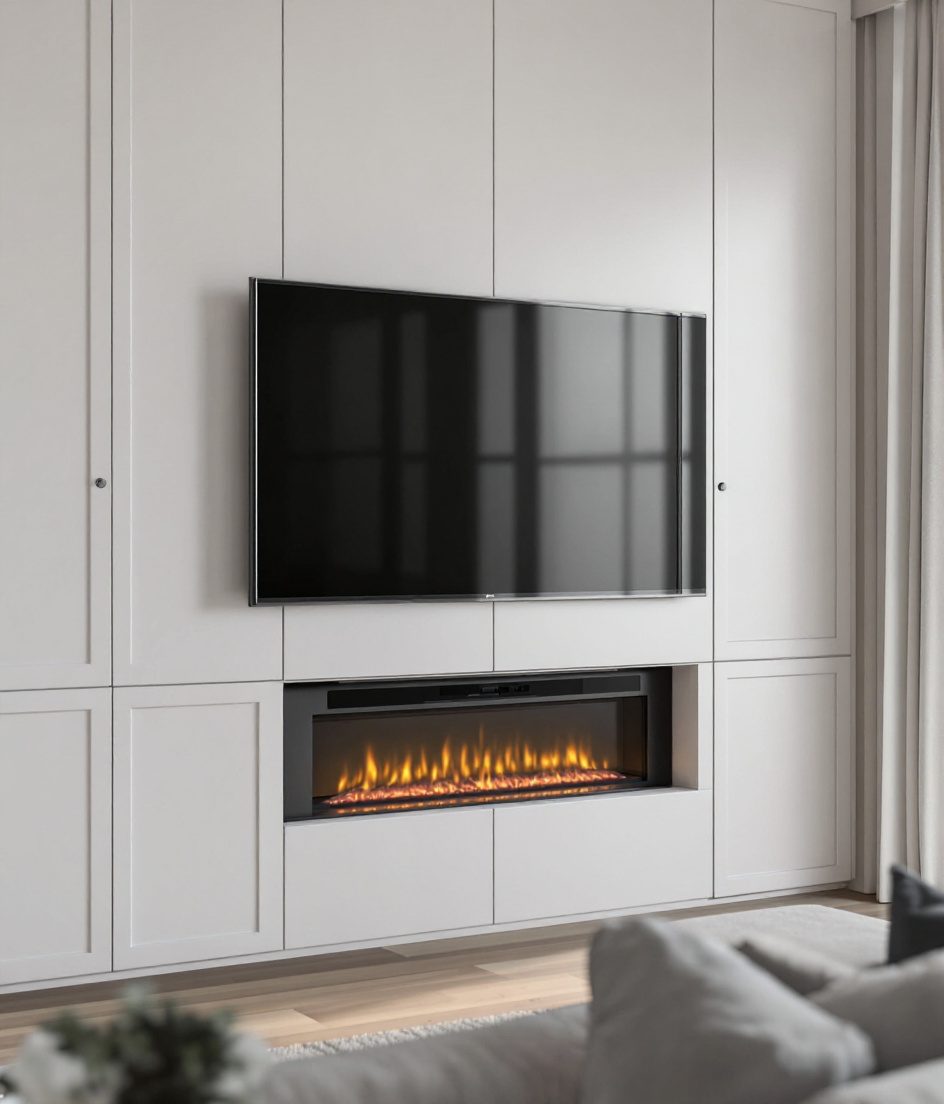 TV Unit With Electric Fireplace — White Modern