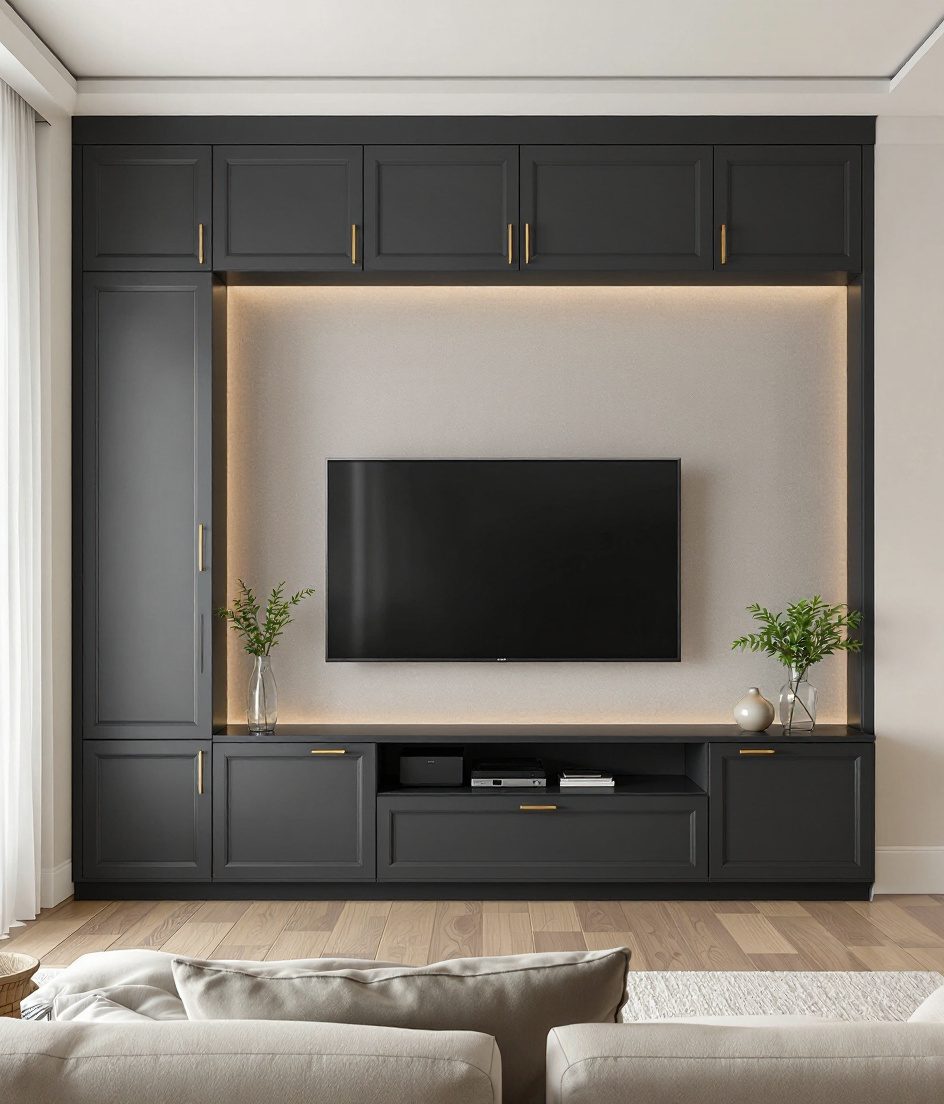 TV Unit With Pelmet Lighting — Charcoal Minimal