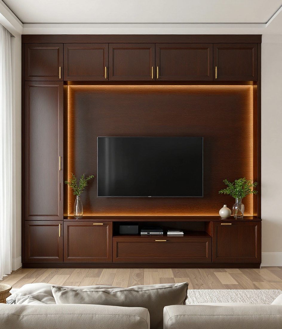 TV Unit With Pelmet Lighting — Walnut Classic
