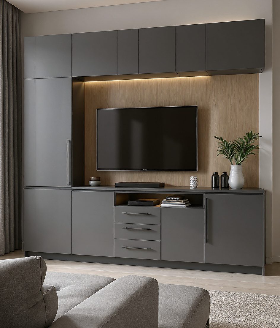 TV Unit With Storage Cabinets — Charcoal Minimal