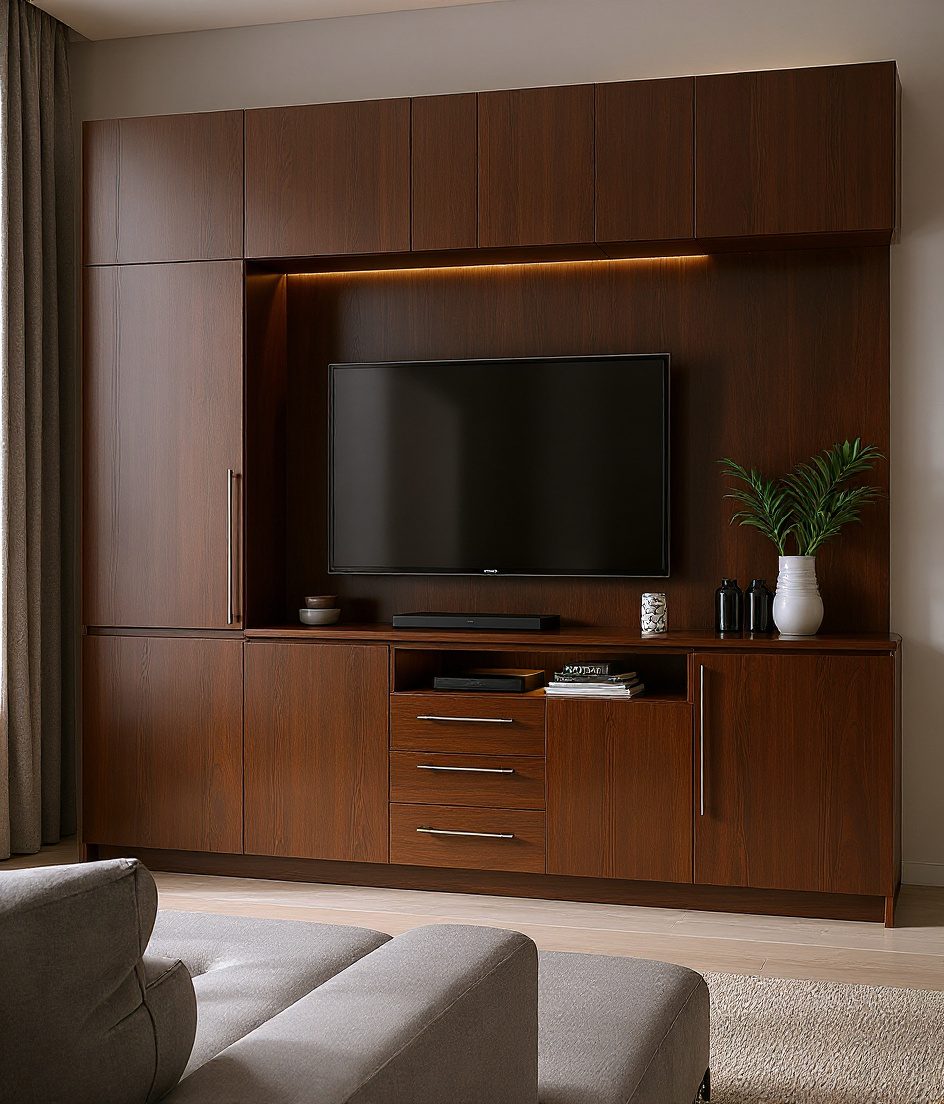 TV Unit With Storage Cabinets — Walnut Classic