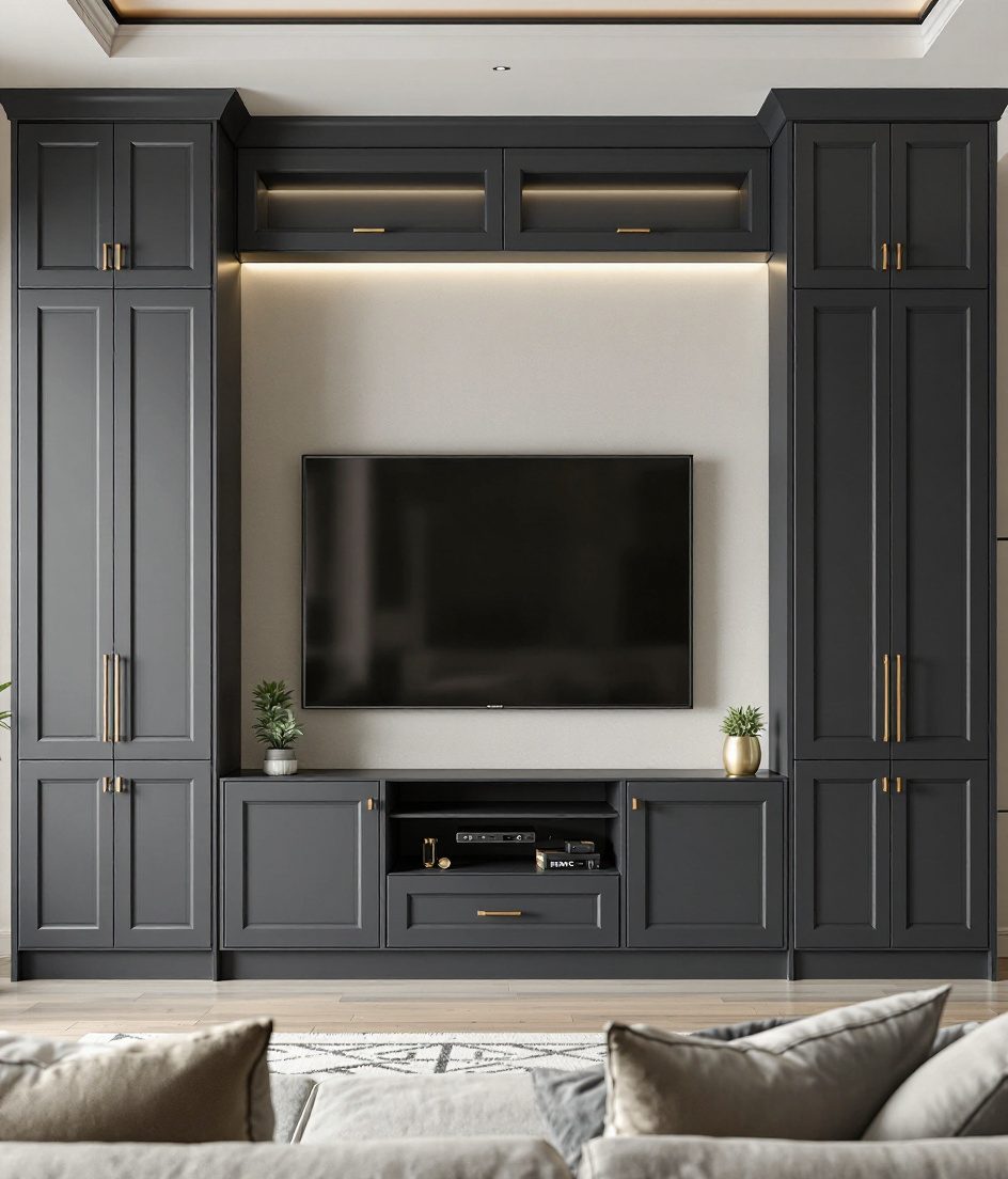 TV Unit With Tall Storage — Charcoal Minimal