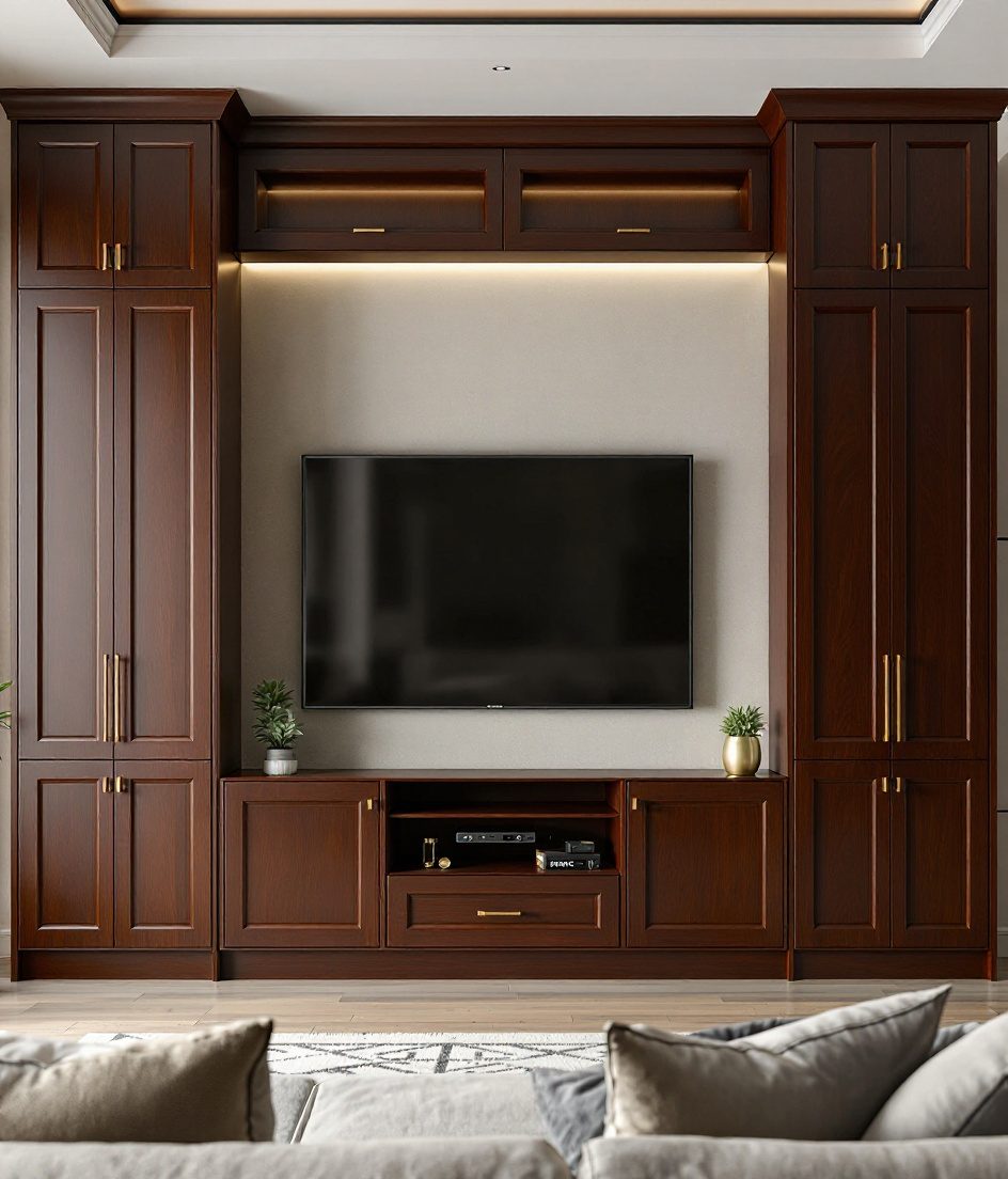 TV Unit With Tall Storage — Walnut Classic