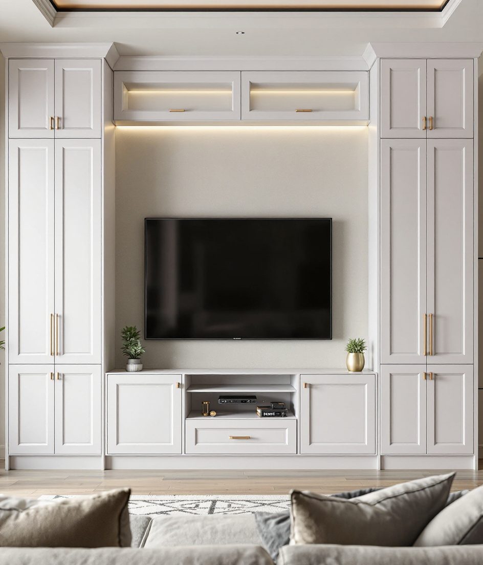 TV Unit With Tall Storage — White Modern