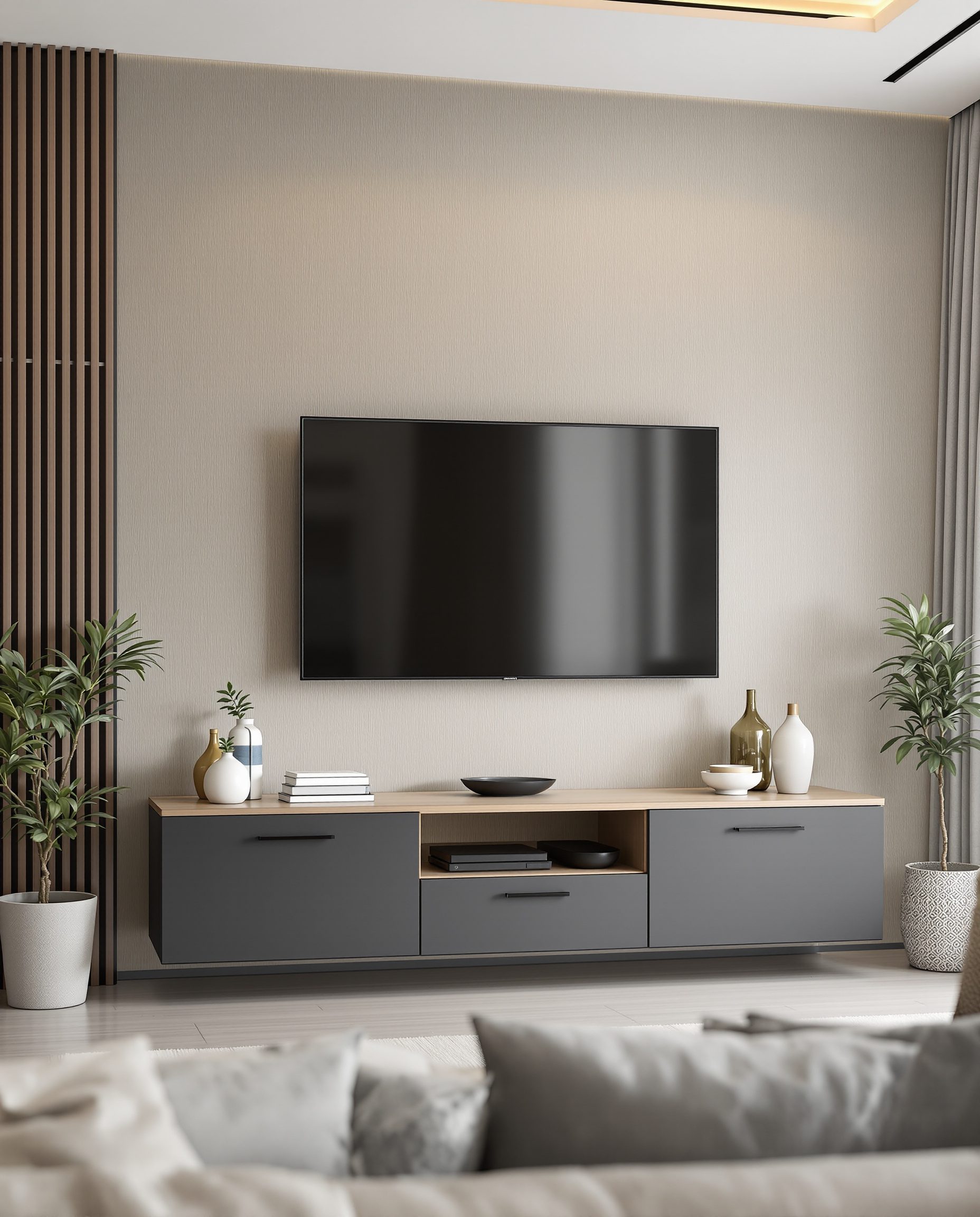 Two-Tone TV Unit — Charcoal Minimal
