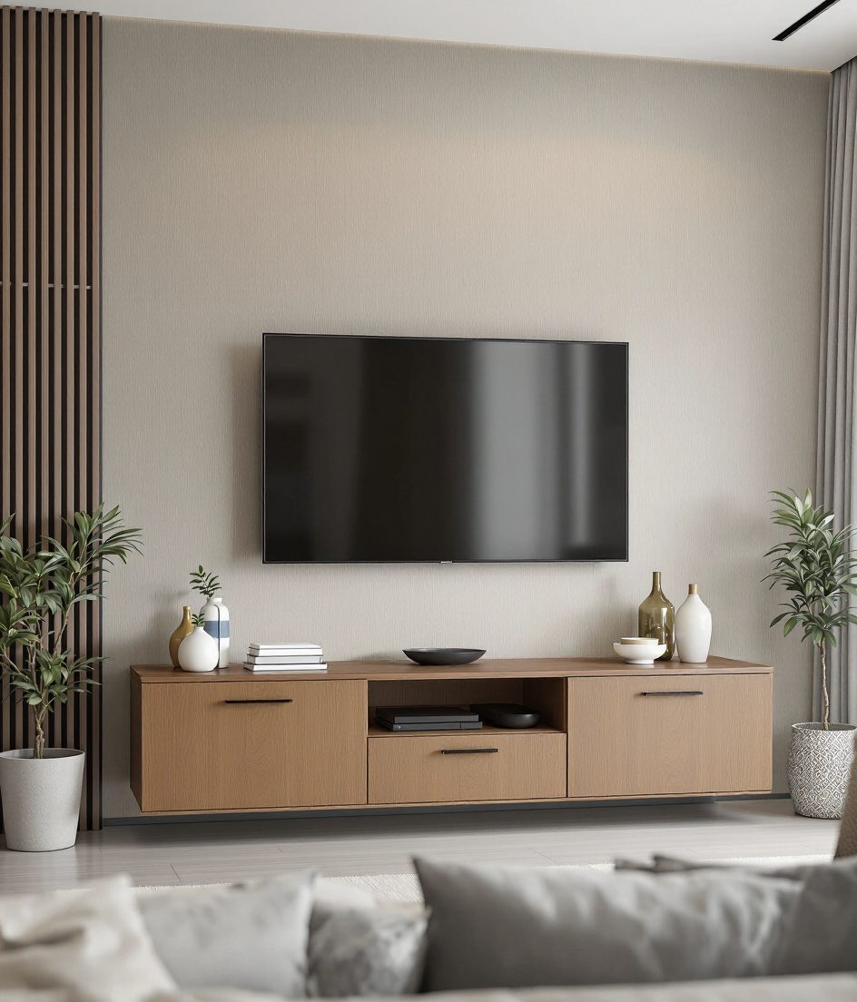Two-Tone TV Unit — Warm Oak