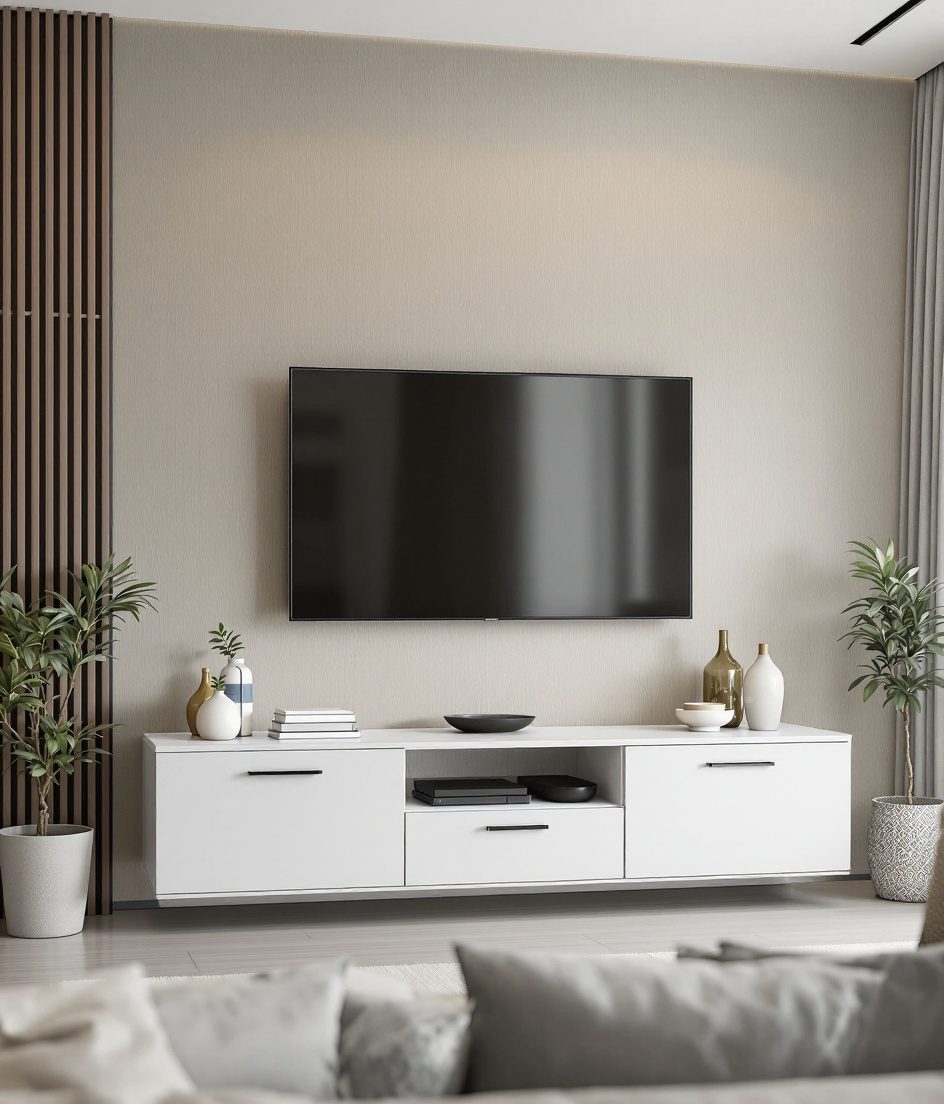 Two-Tone TV Unit — White Modern