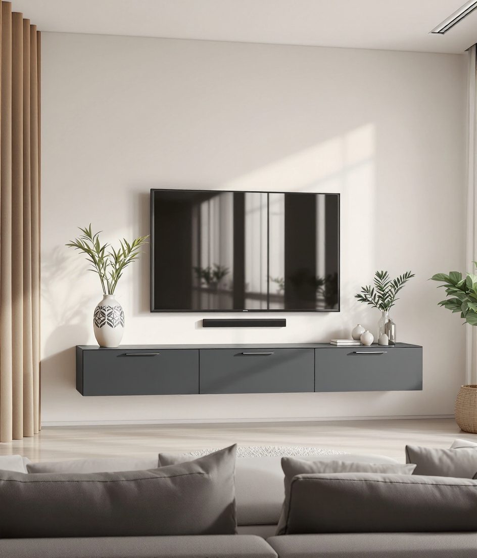 Wall-Mounted Floating TV Unit — Charcoal Minimal