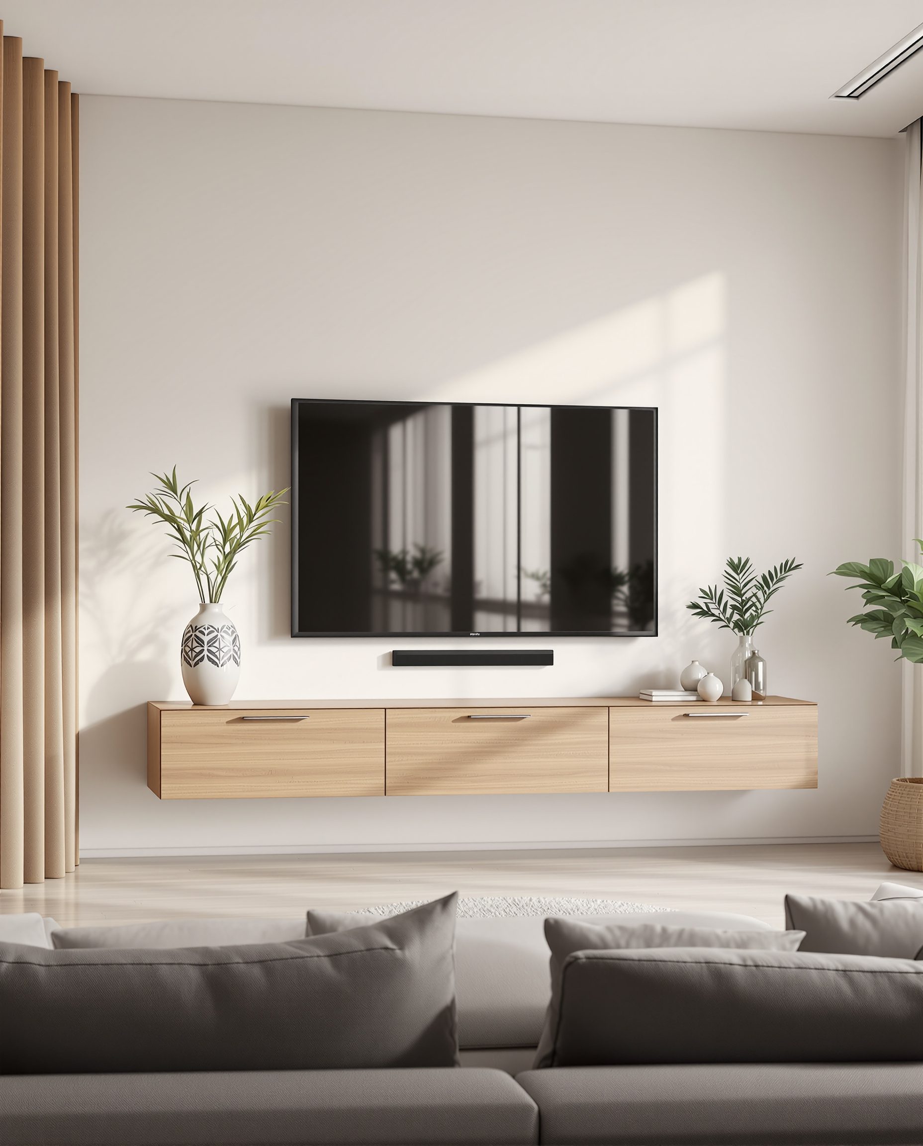 Wall-Mounted Floating TV Unit — Warm Oak