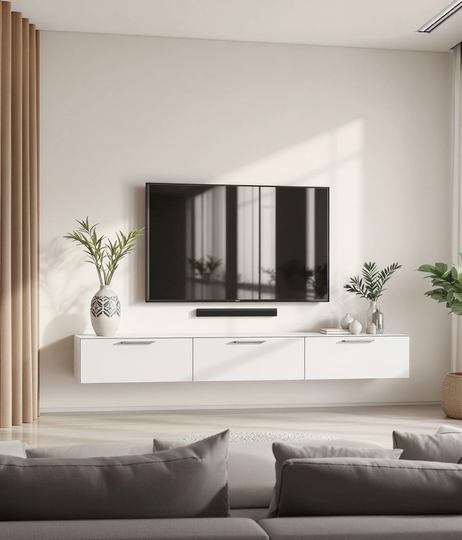 Wall-Mounted Floating TV Unit — White Modern