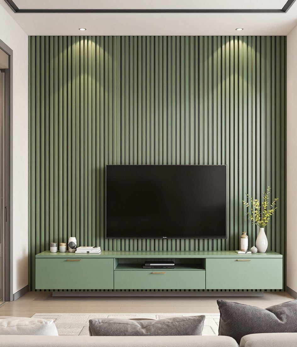 Wooden Slat TV Unit — Sage & Brass