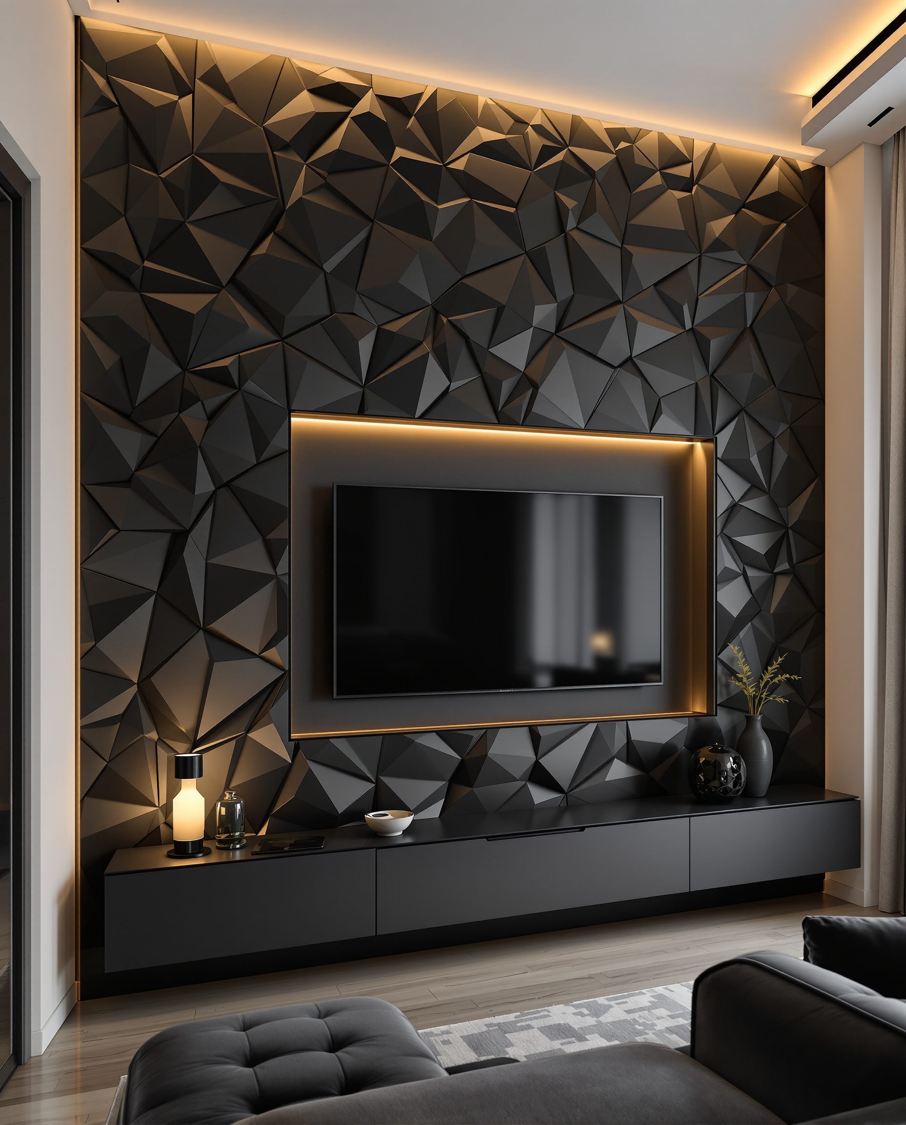 3D Charcoal Relief Wall — Charcoal Minimal