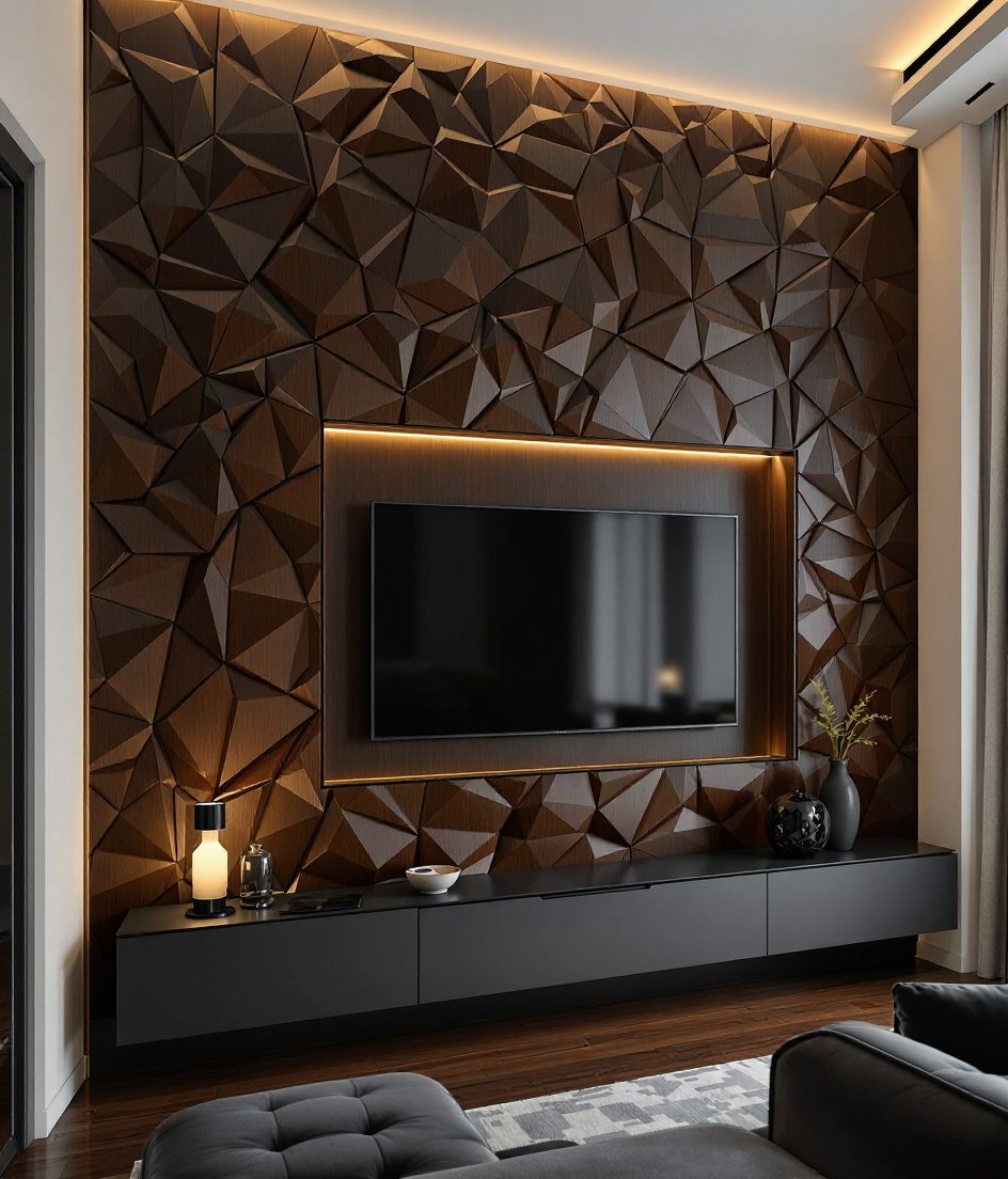 3D Charcoal Relief Wall — Walnut Classic