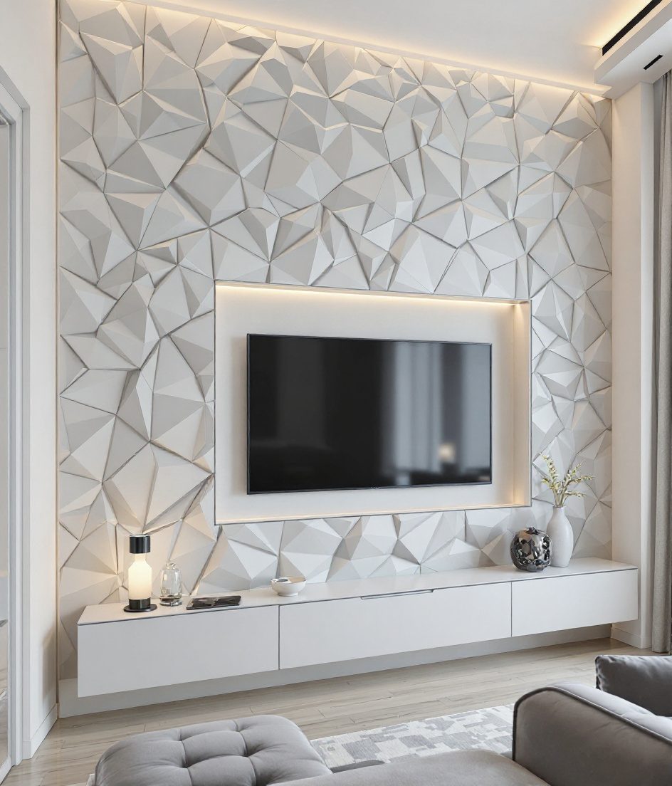 3D Charcoal Relief Wall — White Modern