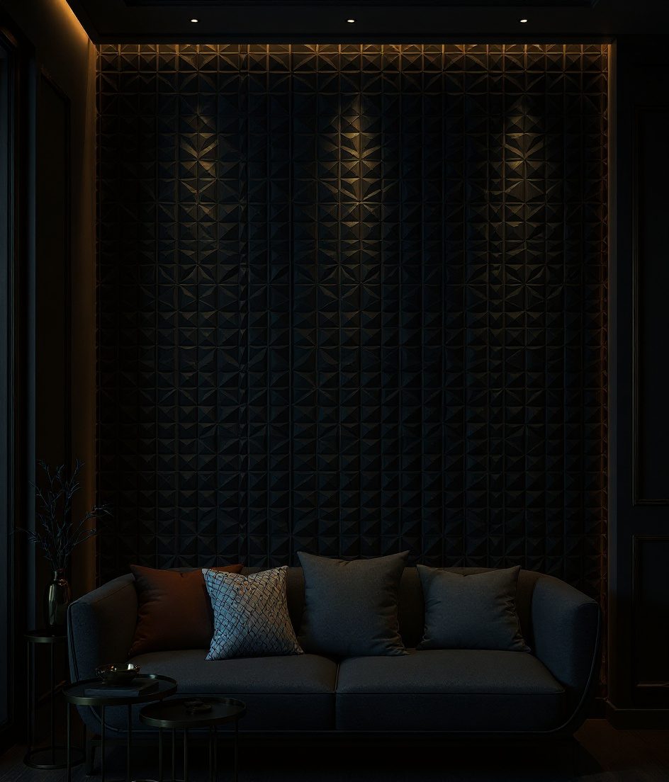 3D Geometric MDF Wall — Charcoal Minimal