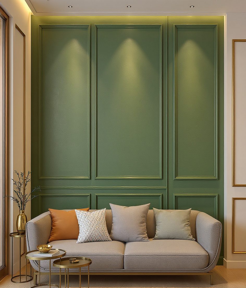 3D Geometric MDF Wall — Sage & Brass