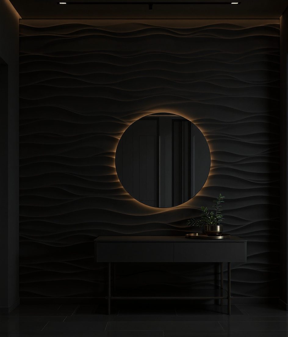 3D Wave Gypsum Wall — Charcoal Minimal
