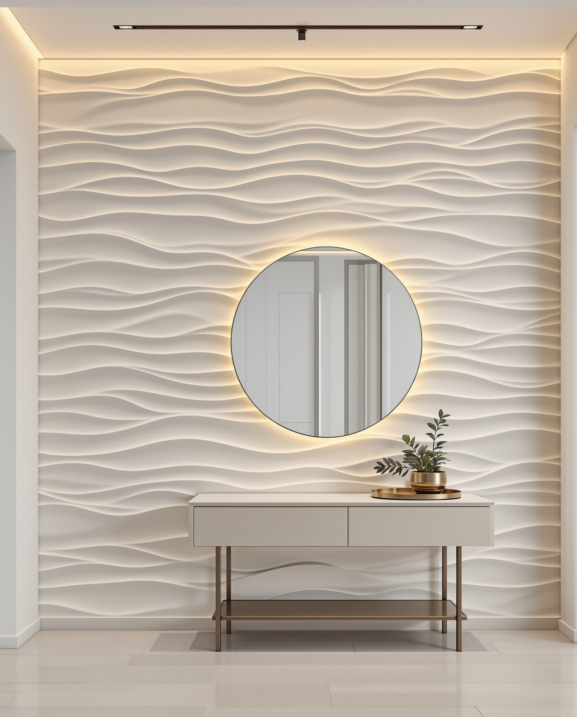3D Wave Gypsum Wall — White Modern