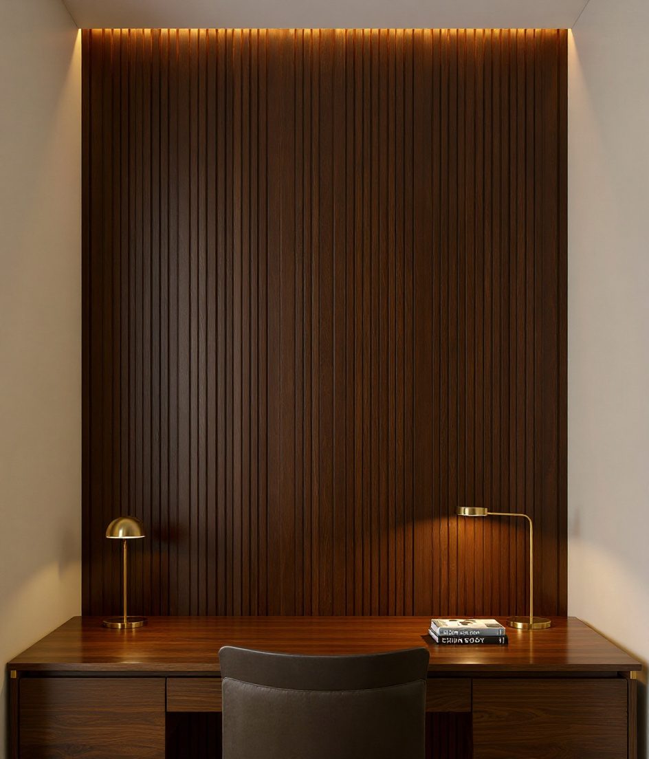 Acoustic Felt Study Wall — Walnut Classic