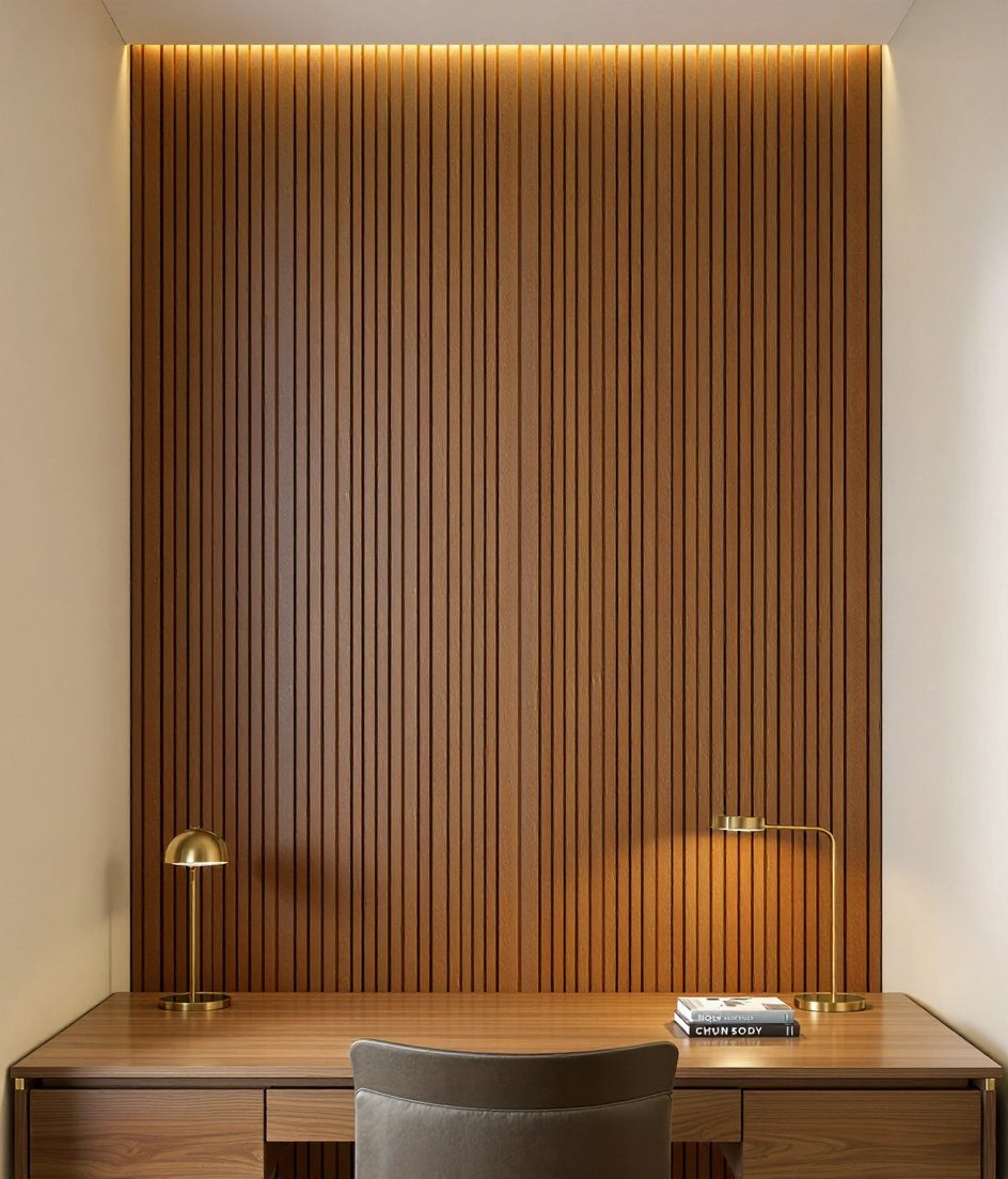Acoustic Felt Study Wall — Warm Oak