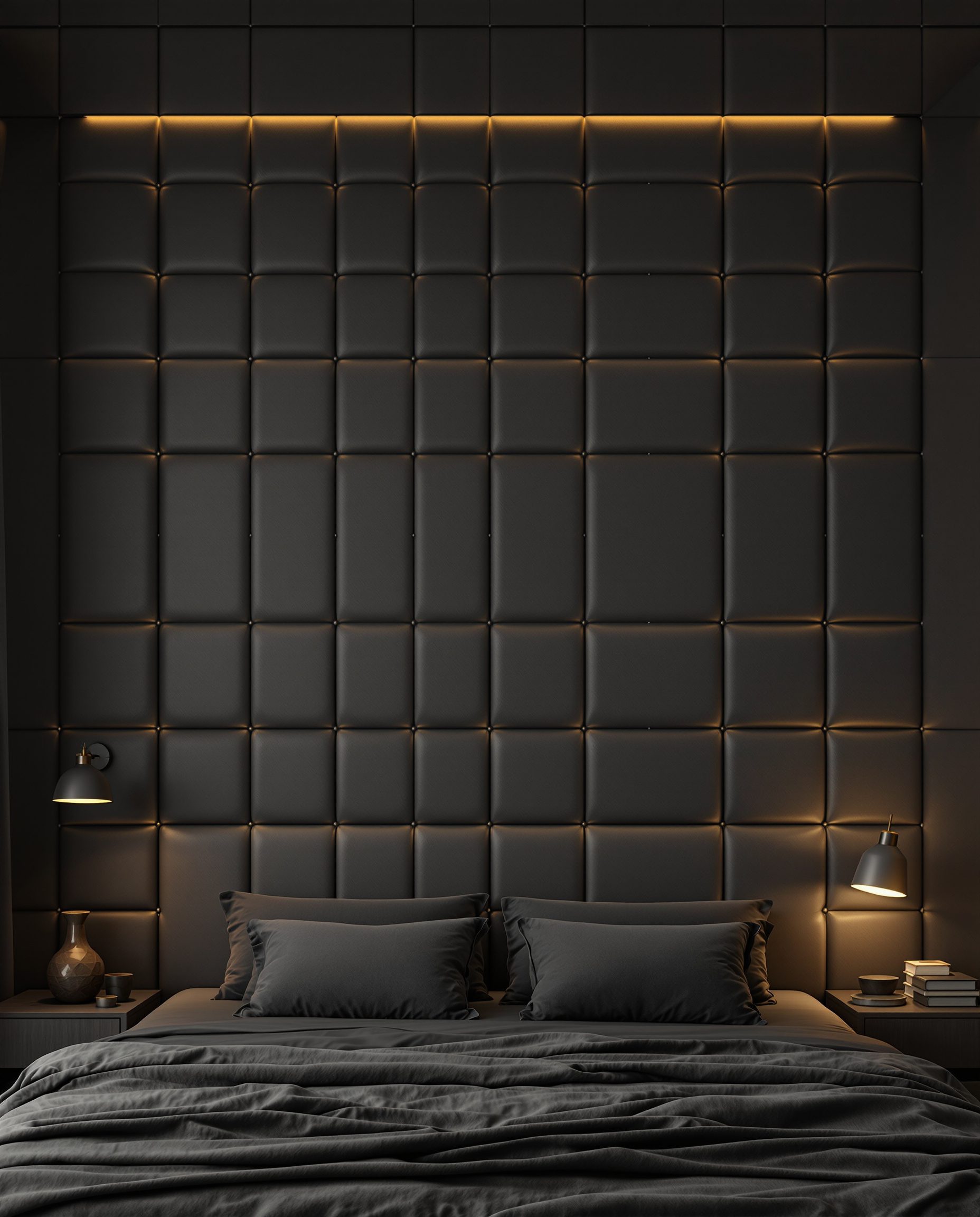 Charcoal Leather Panel Wall — Charcoal Minimal
