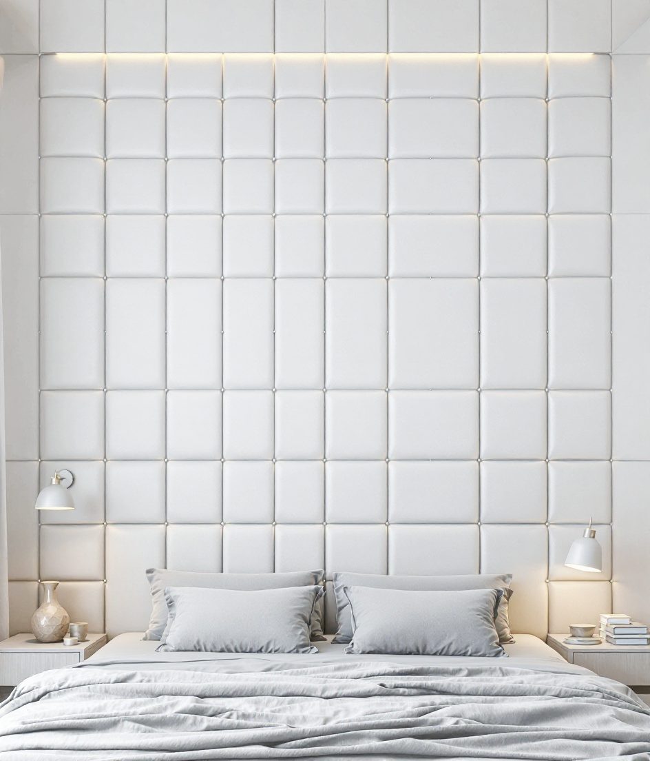 Charcoal Leather Panel Wall — White Modern