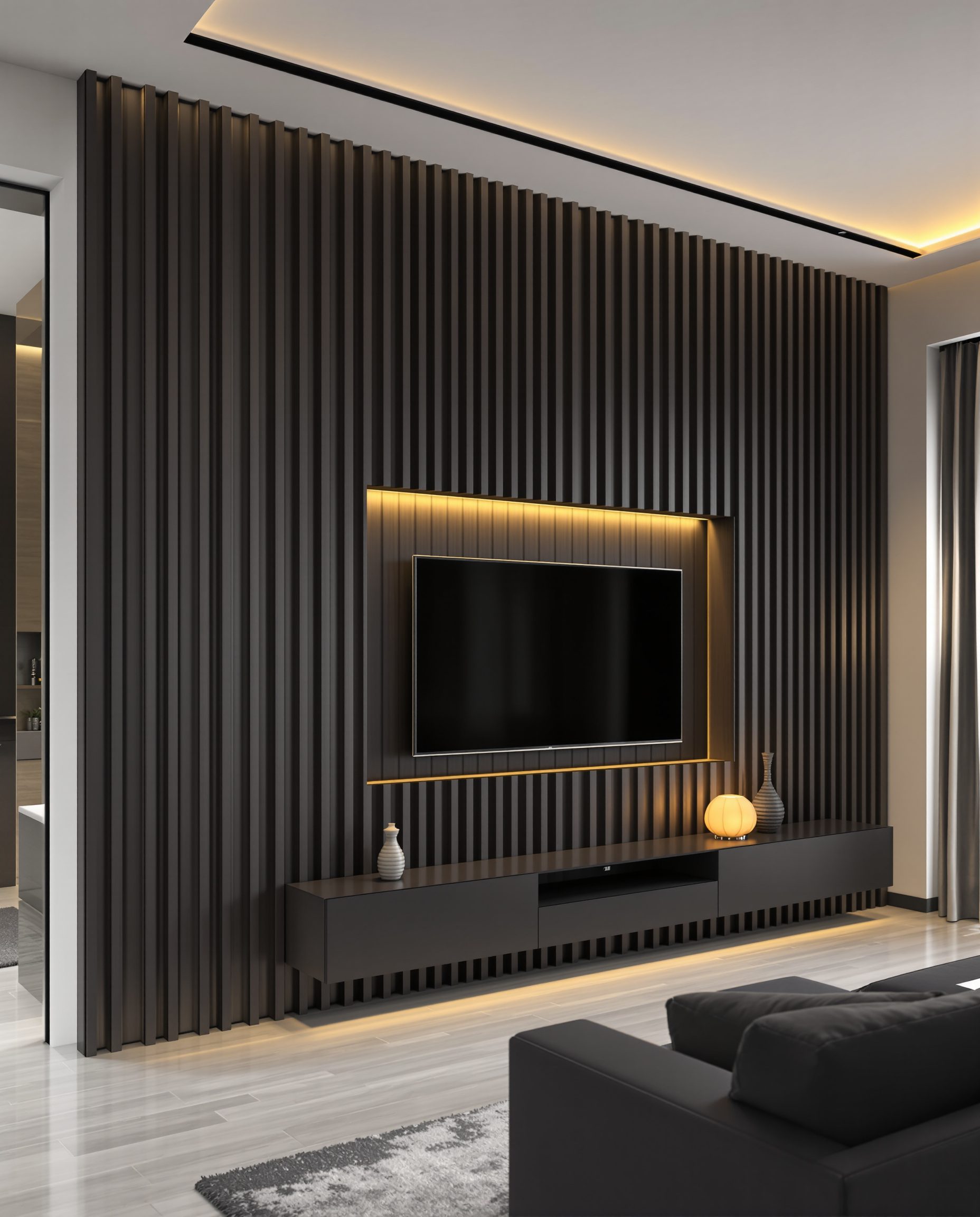 Charcoal Louver TV Wall — Charcoal Minimal