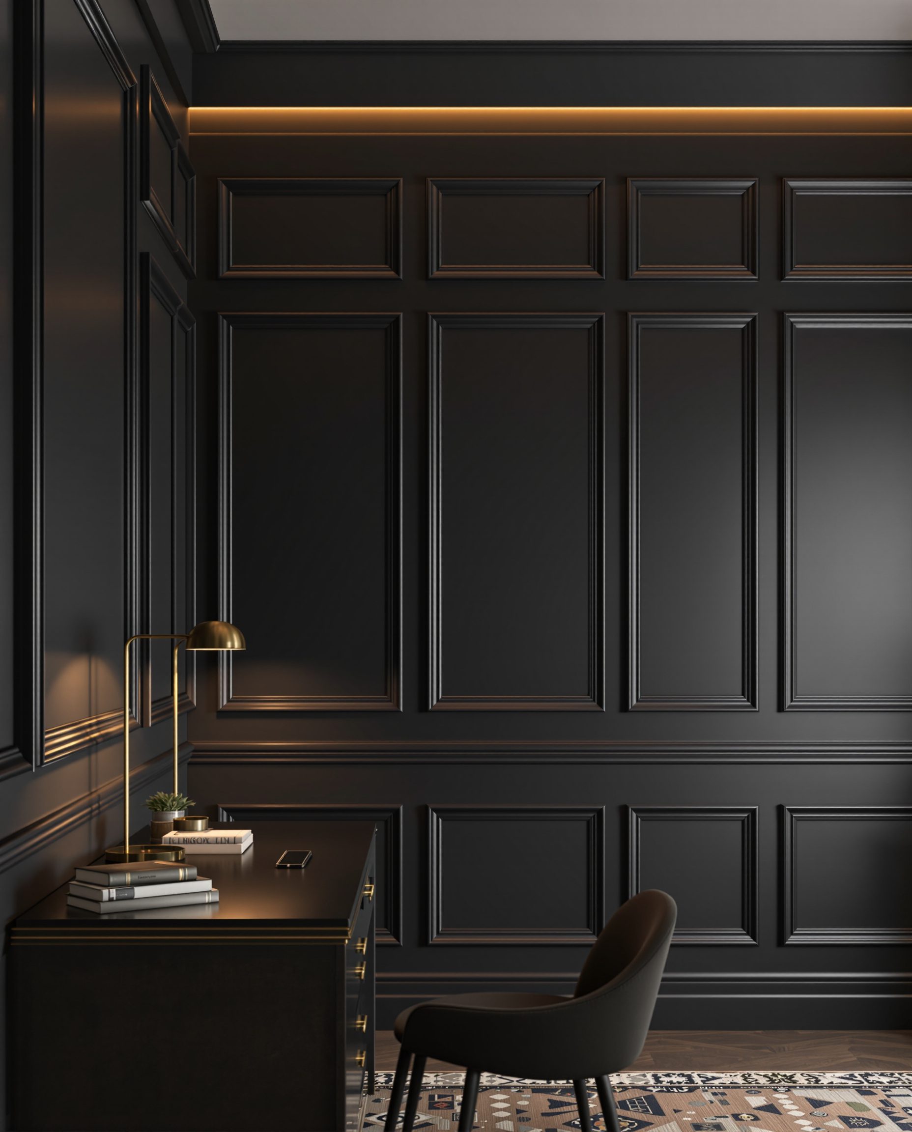 Charcoal Wainscot Study Wall — Charcoal Minimal