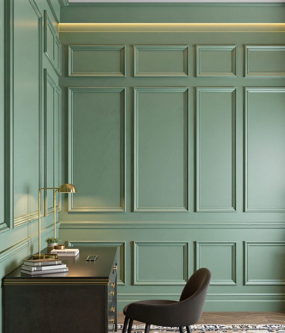 Charcoal Wainscot Study Wall — Sage & Brass