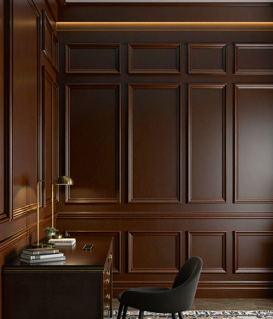 Charcoal Wainscot Study Wall — Walnut Classic