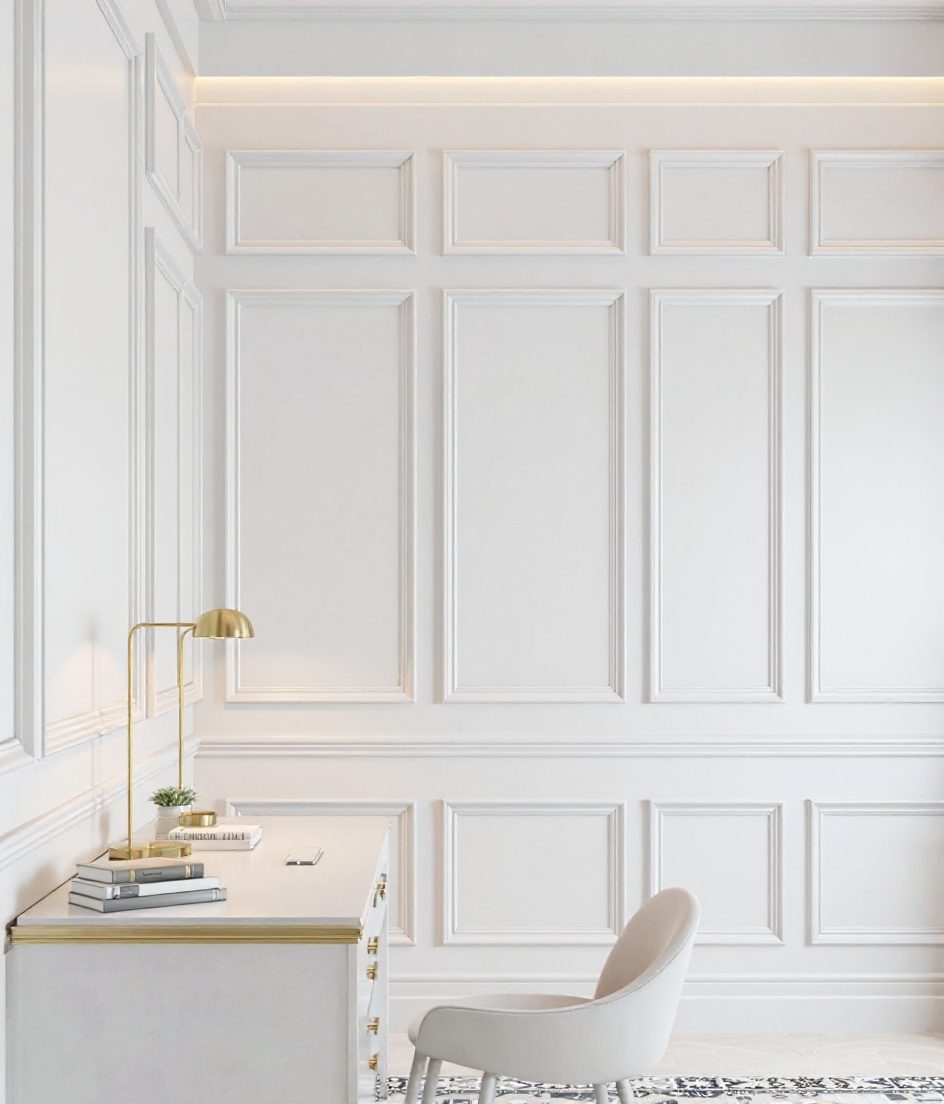 Charcoal Wainscot Study Wall — White Modern