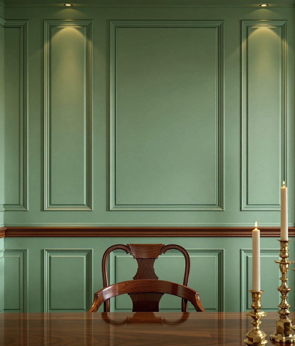 Classic Wainscot Dining Wall — Sage & Brass