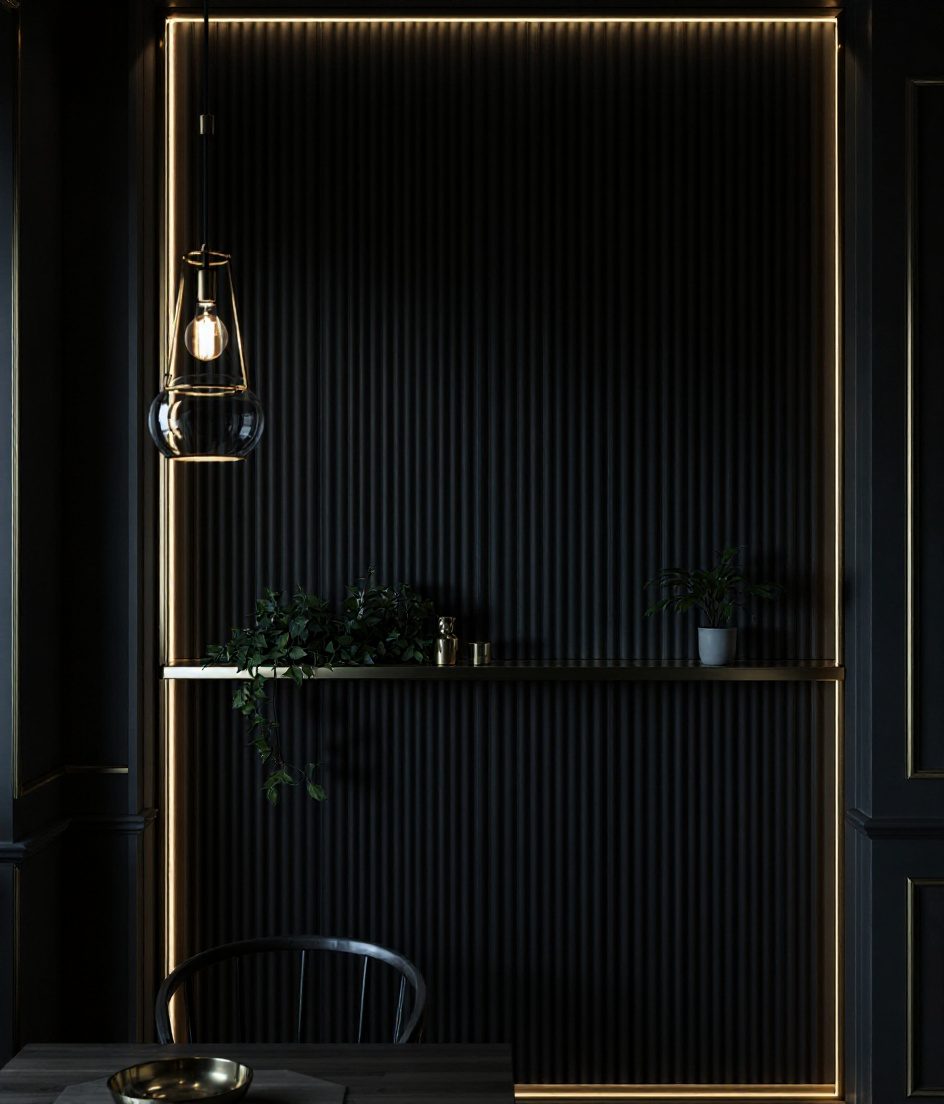 Fluted Sage Dining Wall — Charcoal Minimal