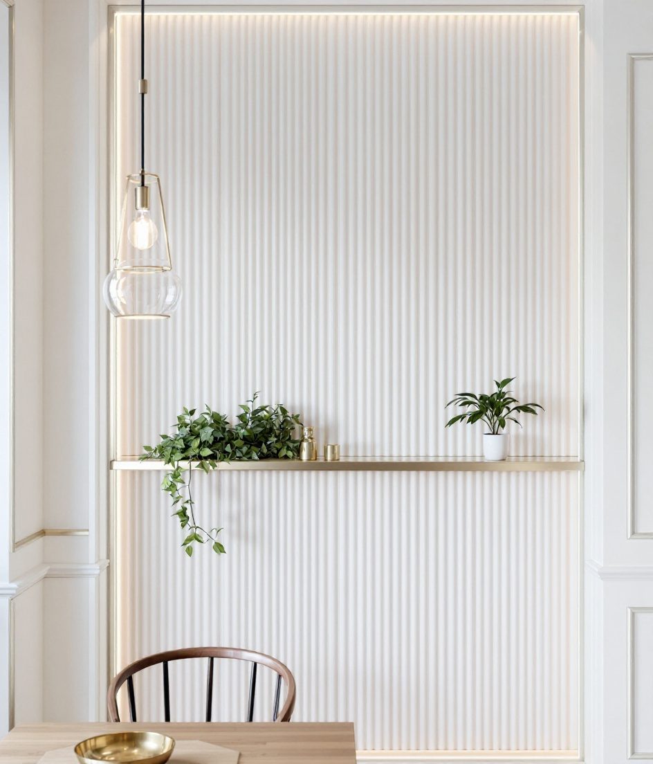Fluted Sage Dining Wall — White Modern