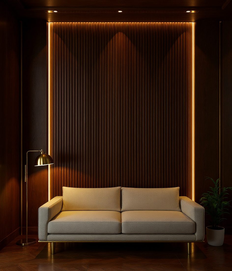 Fluted Wood Feature Wall — Walnut Classic
