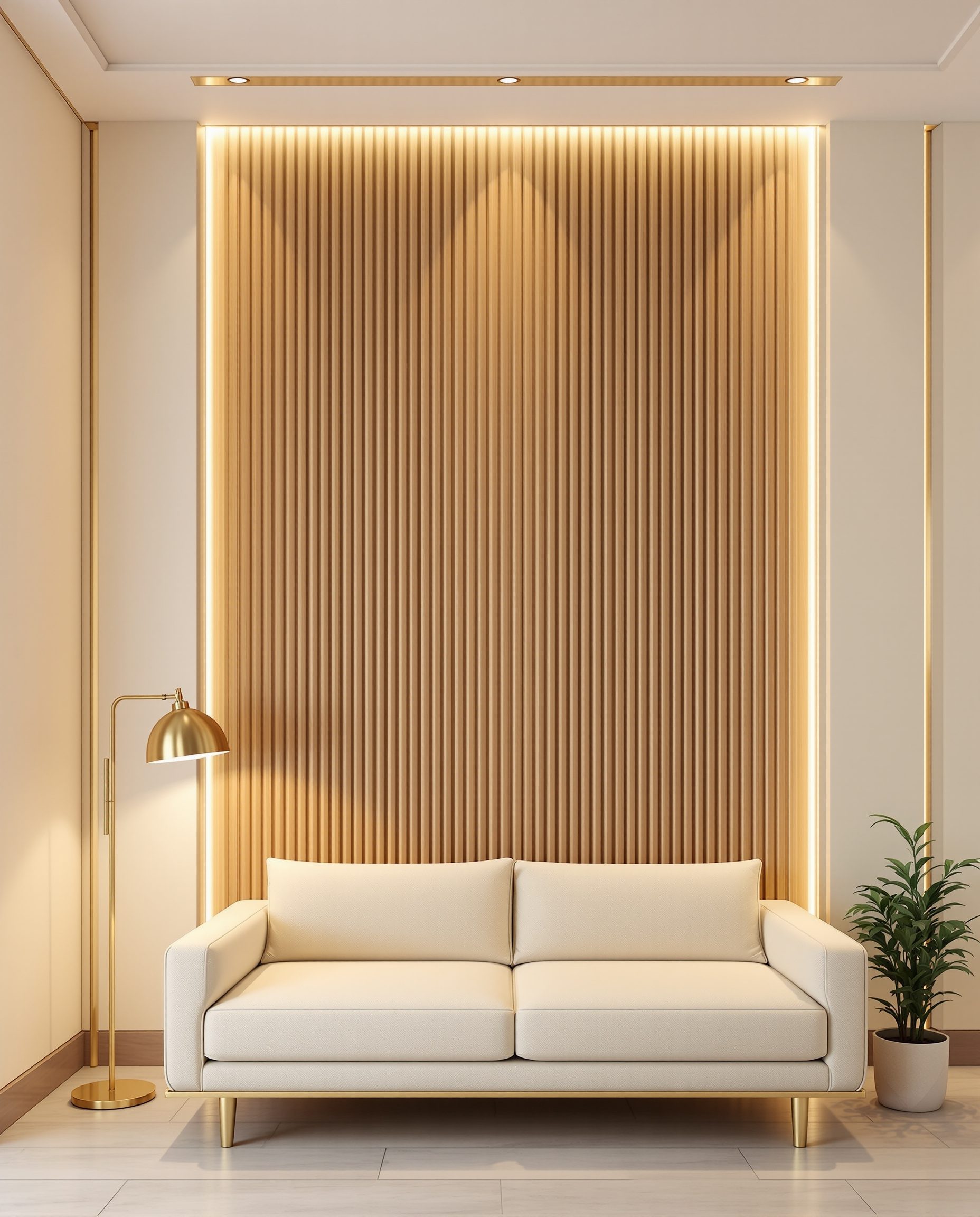 Fluted Wood Feature Wall — Warm Oak