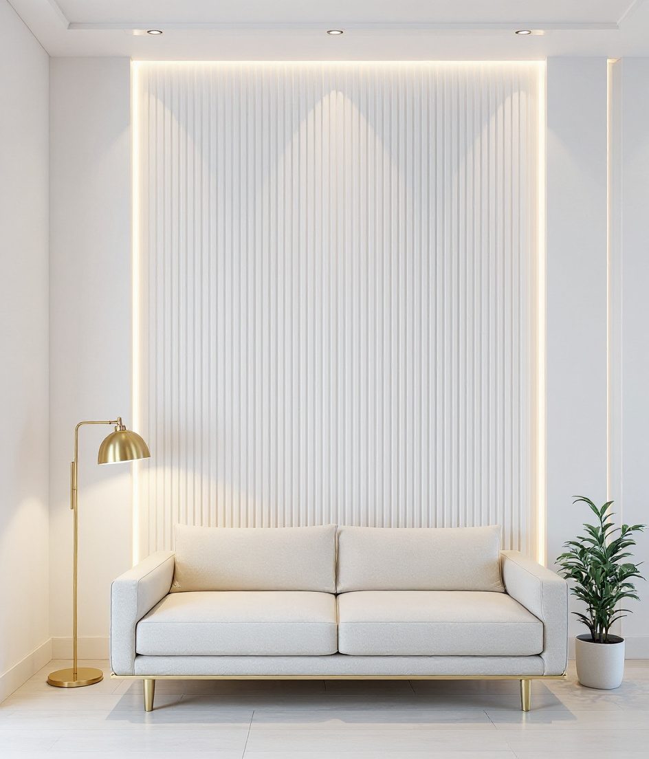 Fluted Wood Feature Wall — White Modern