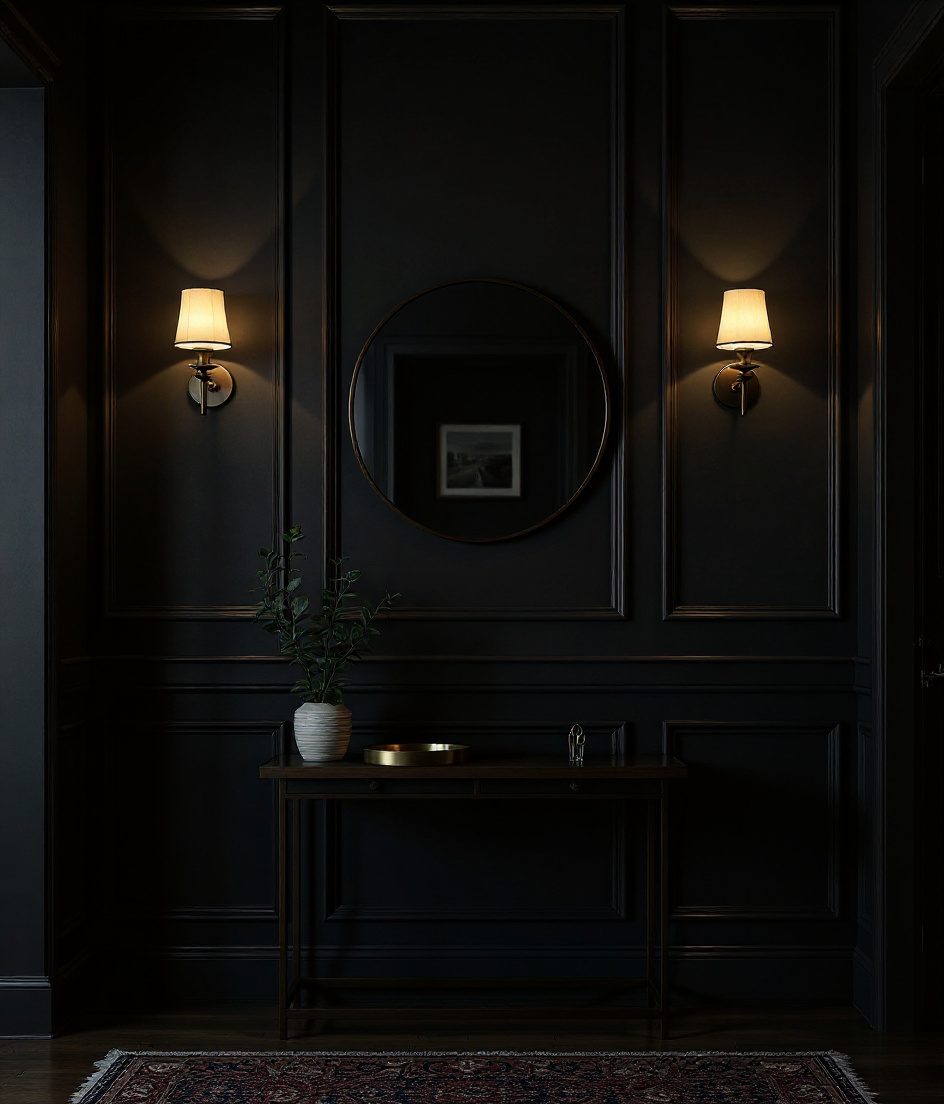 Half-Wainscot Foyer Wall — Charcoal Minimal