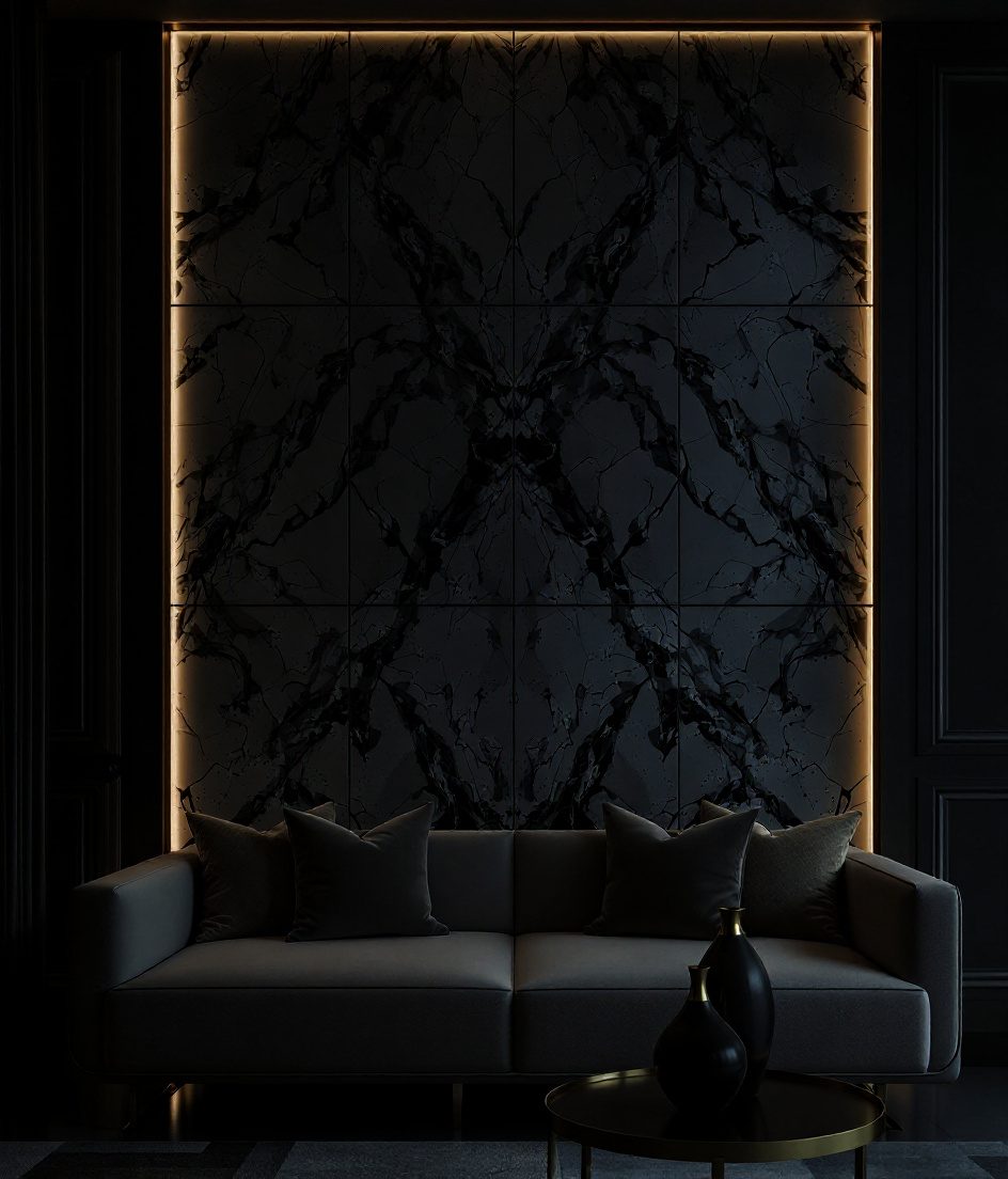 Marble Cladding Feature Wall — Charcoal Minimal
