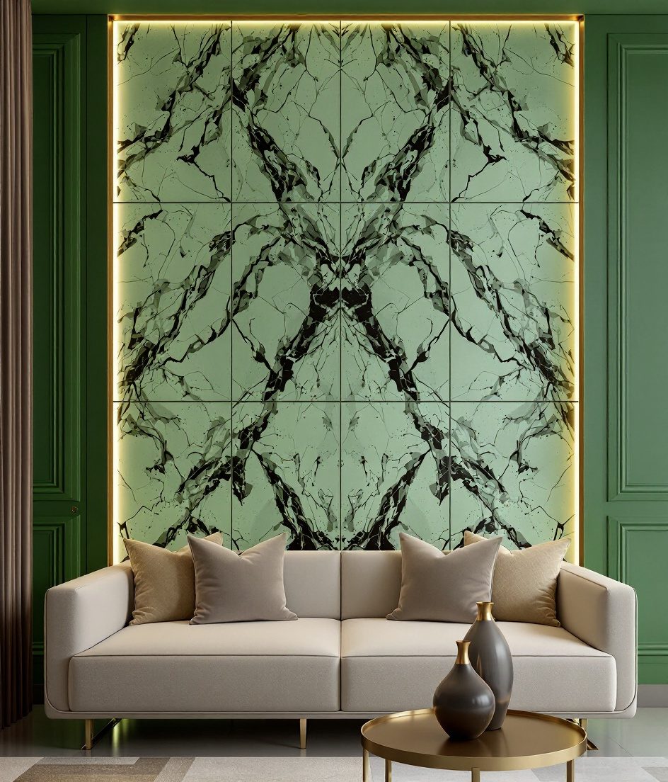 Marble Cladding Feature Wall — Sage & Brass