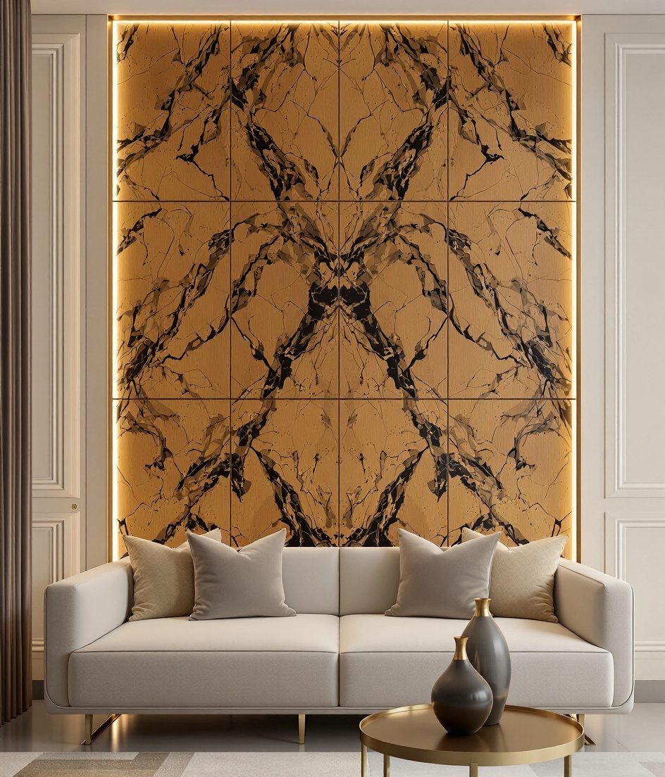 Marble Cladding Feature Wall — Warm Oak