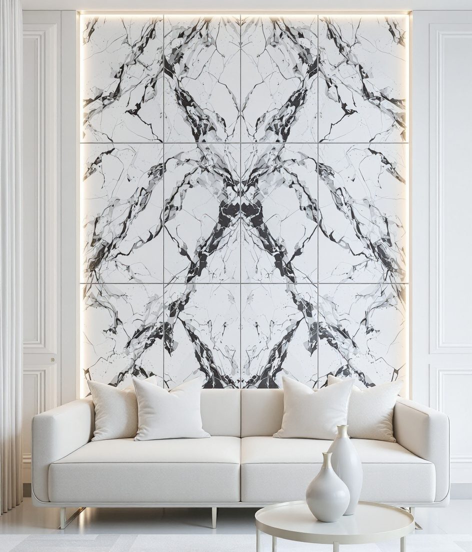 Marble Cladding Feature Wall — White Modern