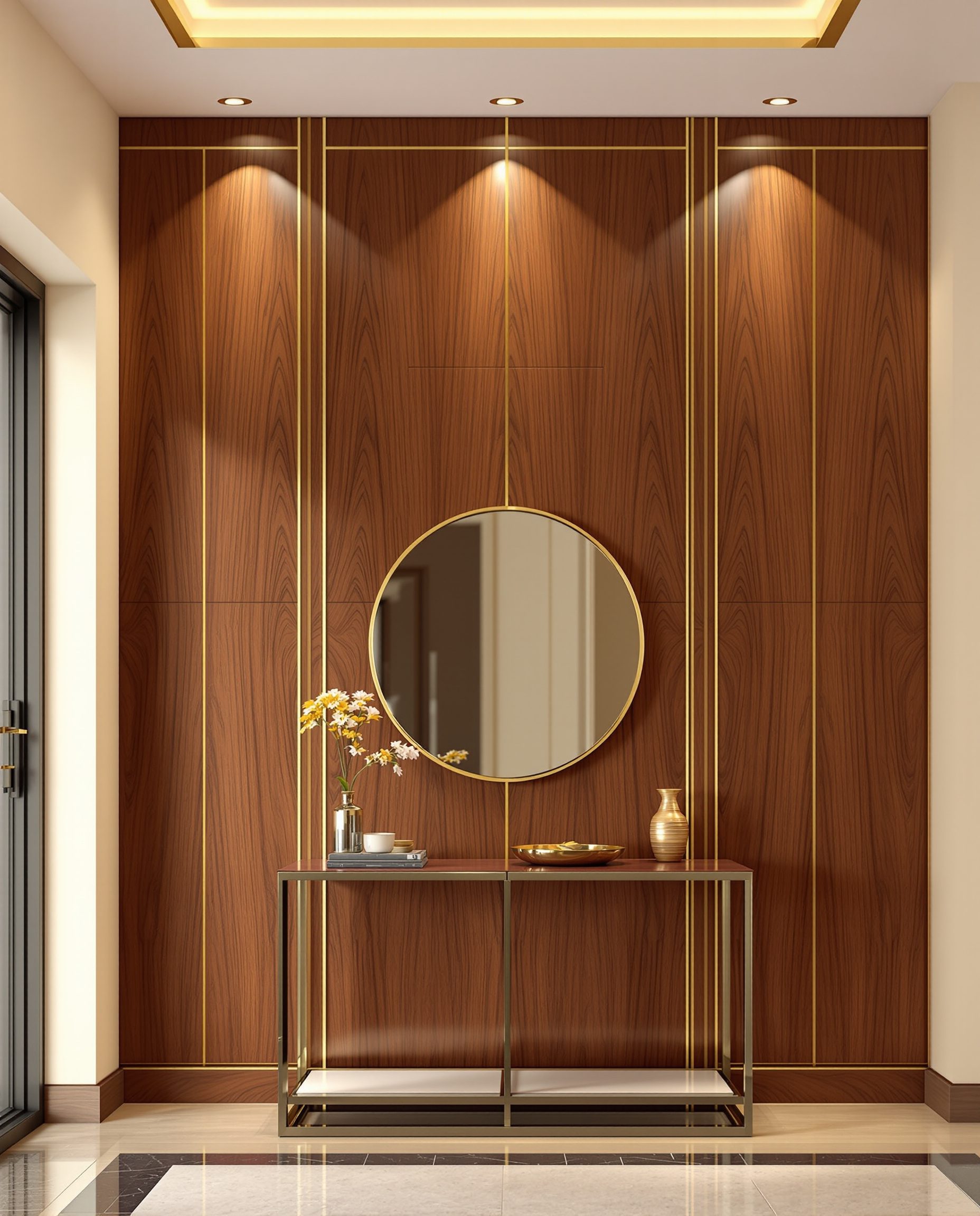 Rosewood Veneer Foyer Wall — Walnut Classic