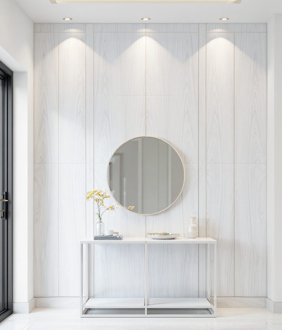 Rosewood Veneer Foyer Wall — White Modern
