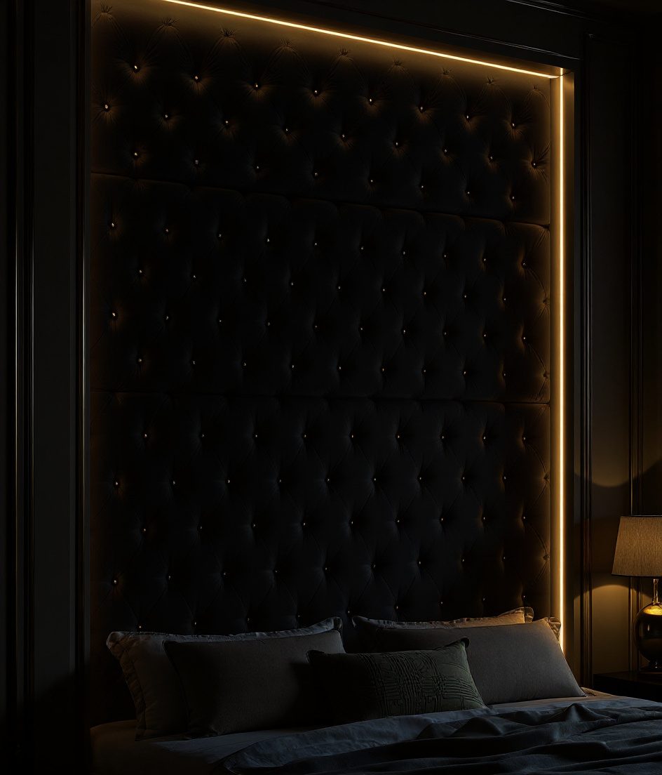 Sage Velvet Upholstered Wall — Charcoal Minimal