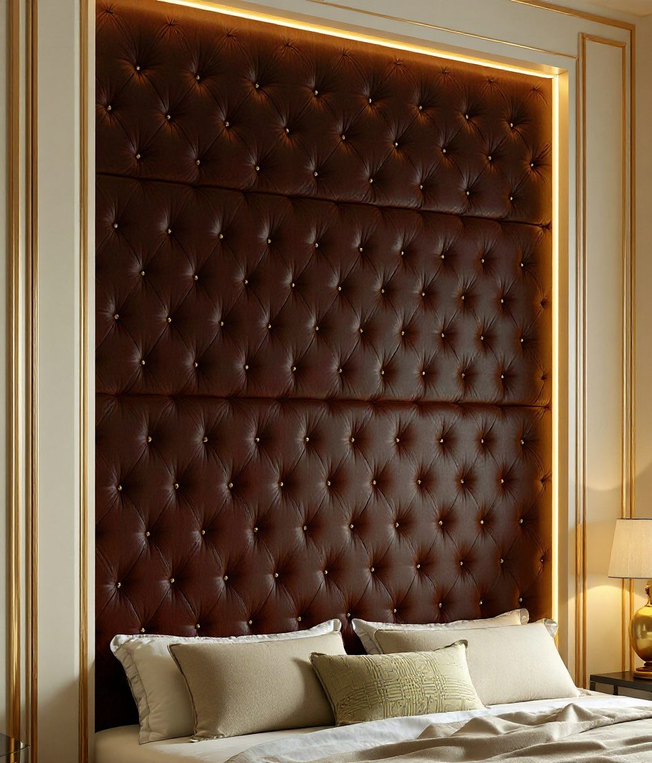 Sage Velvet Upholstered Wall — Walnut Classic