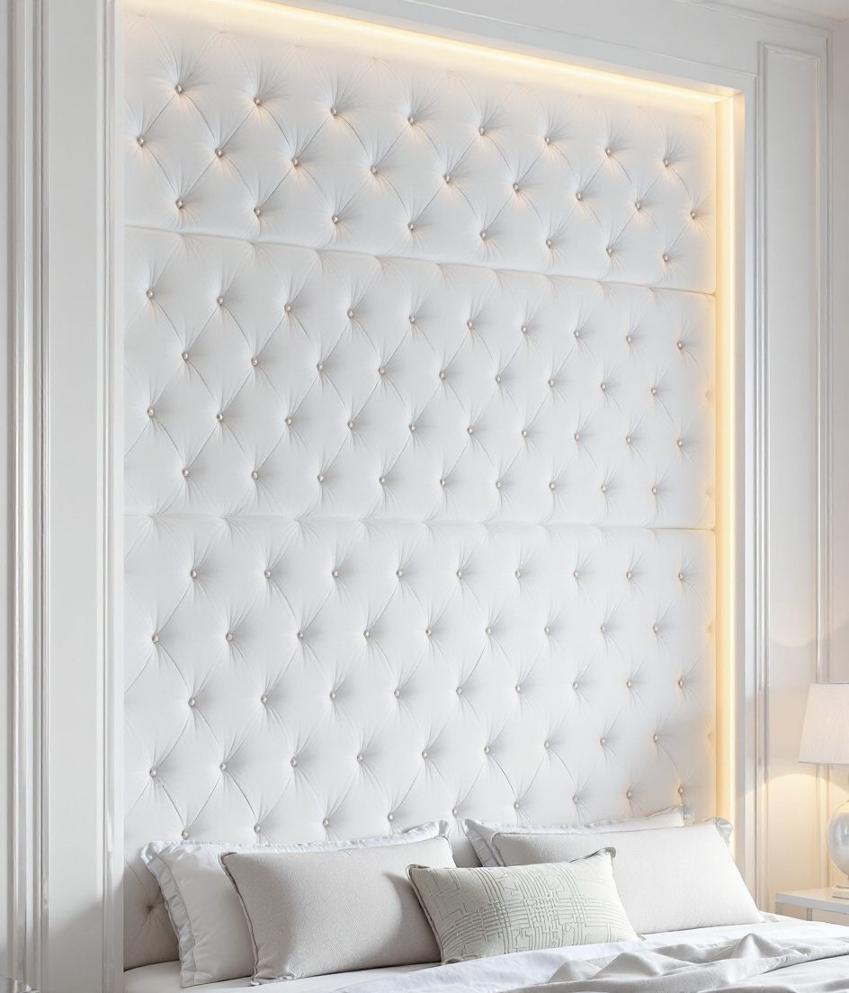 Sage Velvet Upholstered Wall — White Modern