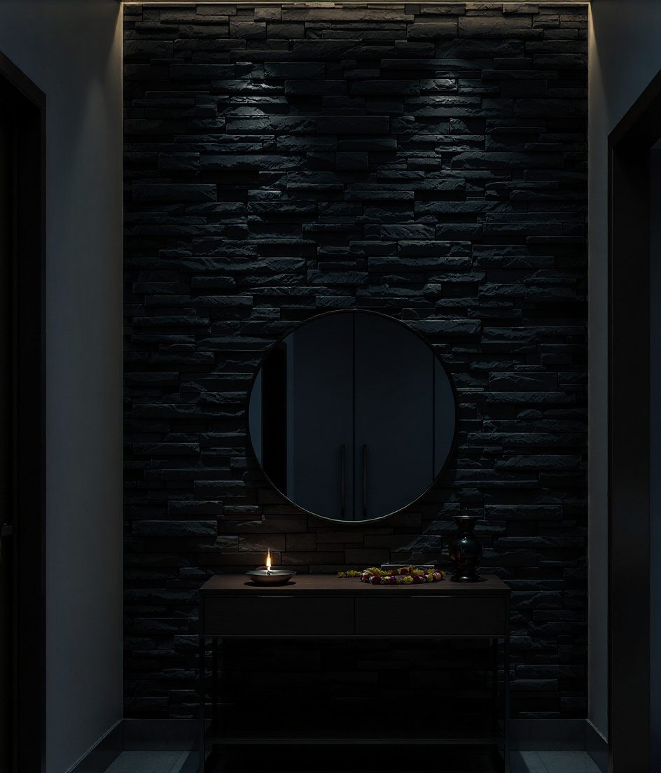 Stone Cladding Foyer Wall — Charcoal Minimal