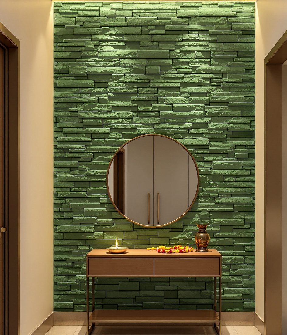 Stone Cladding Foyer Wall — Sage & Brass