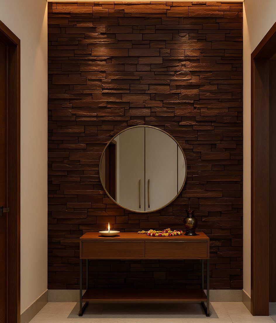 Stone Cladding Foyer Wall — Walnut Classic